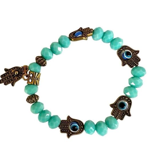Blue beaded evil eye protection bracelet - Picture 1 of 6